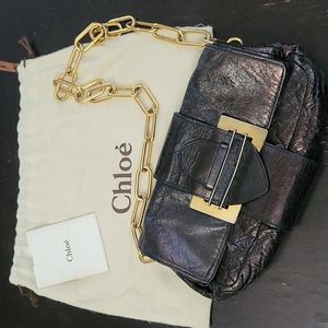 Authentic Chloe Brown Leather Chain Shoulder Bag